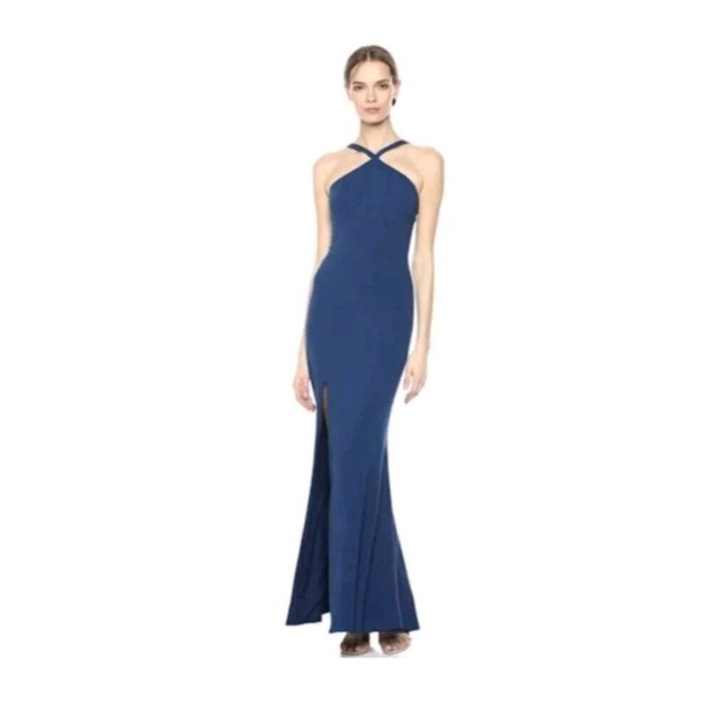 Dress the Population Brianna Women S Halter Mermaid Dress Blue Formal Prom NWOT - Picture 2 of 7